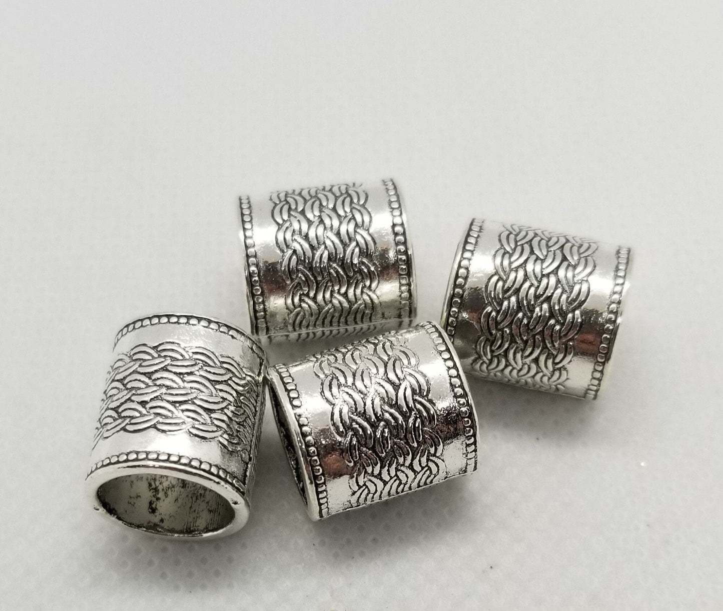 5 pcs Large Column Spacer Beads, Antique Silver, tube, 14x13mm, Large hole 10mm, DIY Craft or Macrame beads, hair jewelry or beard beads