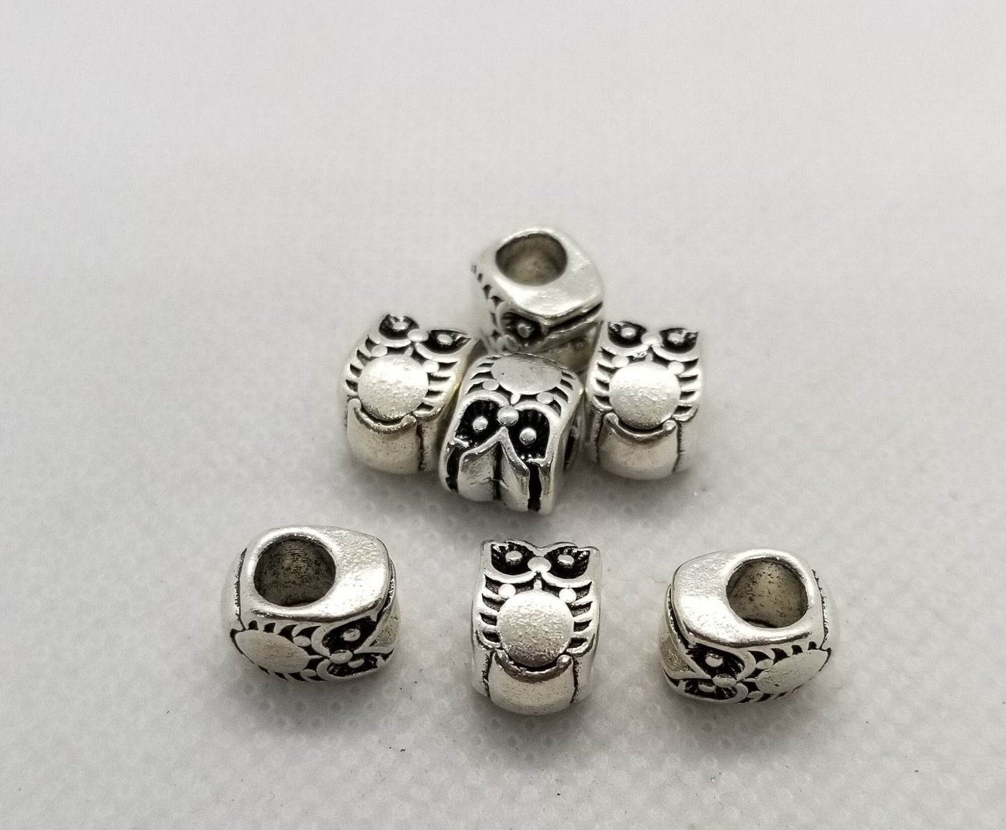 5 pieces Large Hole Silver Owl Spacer Bead, Cadmium, Lead Free, Owl, Antique Silver, European Alloy Beads, 10x8x8mm, Hole 4.5mm