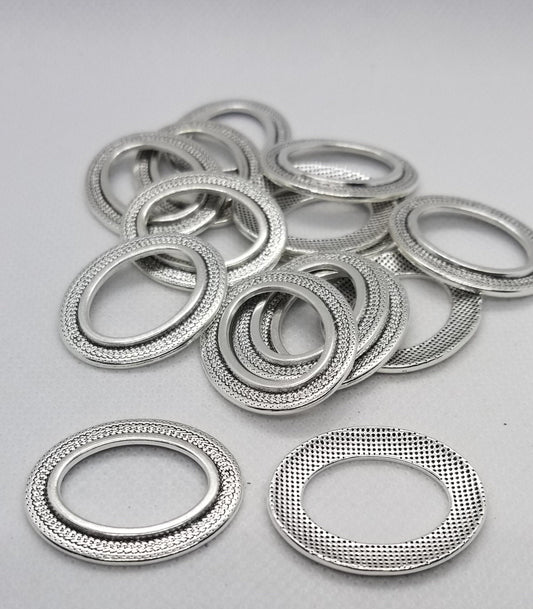 5 pieces Large Silver Oval Linking Rings, Bezel, Frame, Lead, Cadmium Free, 33x27x2.5mm, Inner Diameter 16x21mm