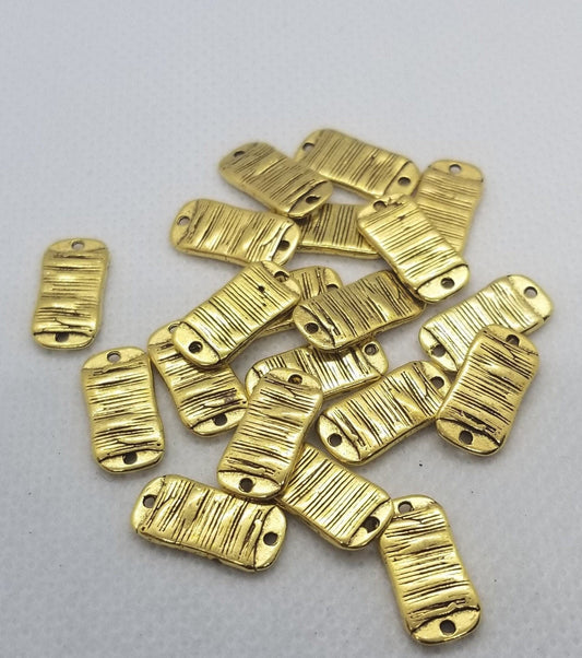 10 pieces Golden Link Connectors, Lead Free and Nickel Free, Rectangle, Antique Golden, 15x7x2mm, Hole 1mm