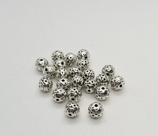 10 pieces Round Silver Spacers, Tibetan Alloy, Lead, Nickel, Cadmium Free, Antique Silver, 8mm, Hole: 1mm