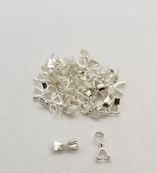 10 pieces Ice Pick Pinch Bails, Bright Silver colour, 13mm long x5mm wide, Hole 3mm; Pin 0.8mm