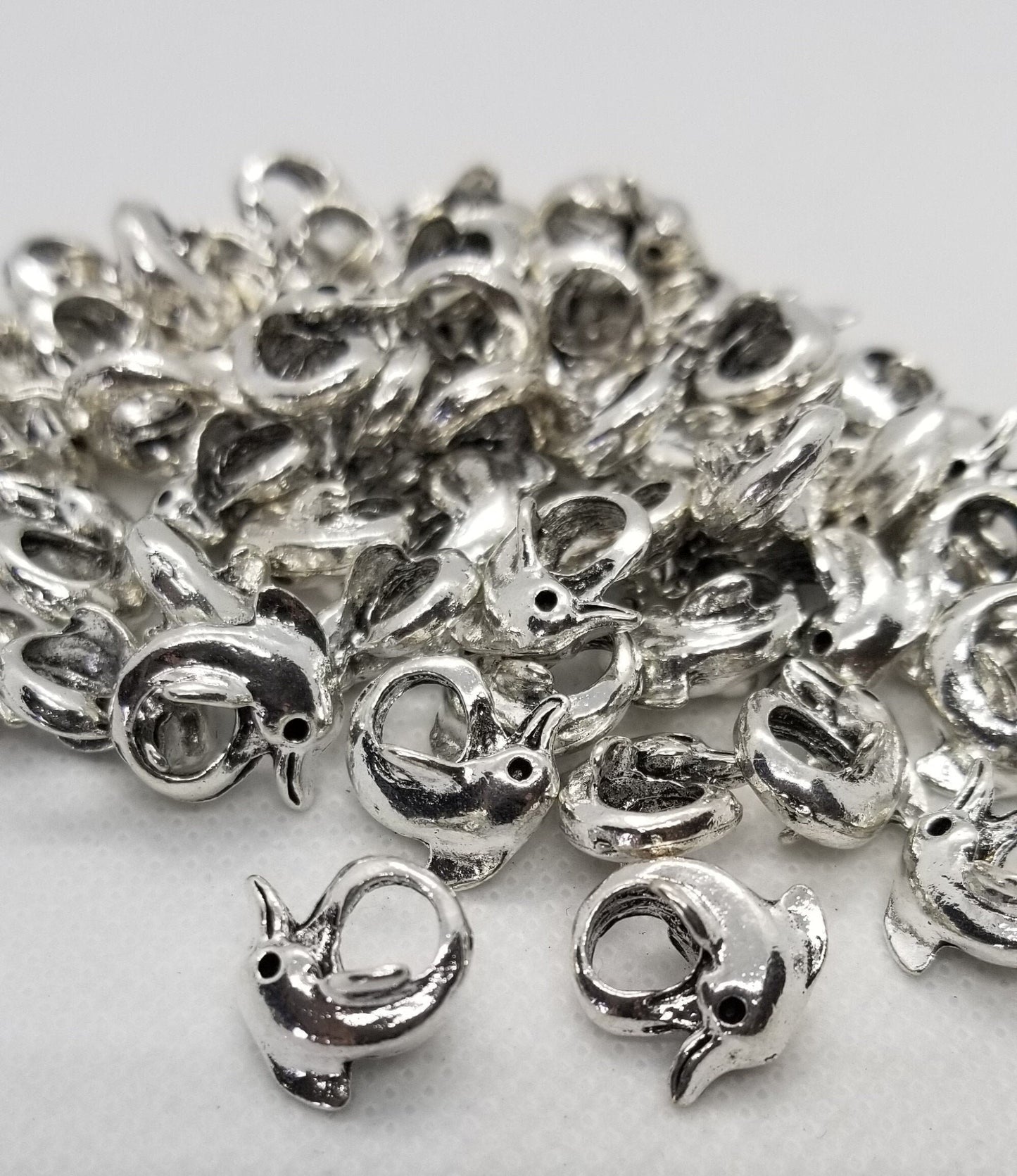 5 pieces Silver Dolphin Spacer Bead, Tibetan Style Alloy, Large Hole Beads, Cadmium Nickel Lead Free, Antique Silver, 14x14x10mm, Hole 4.5mm