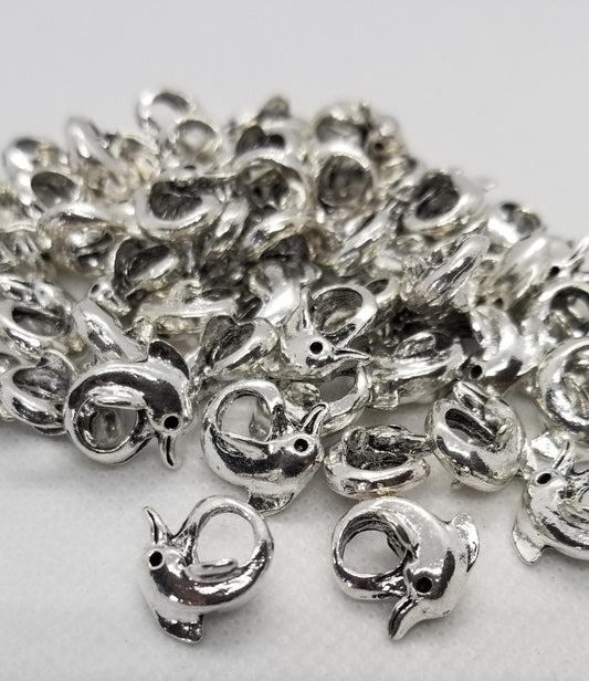 5 pieces Silver Dolphin Spacer Bead, Tibetan Style Alloy, Large Hole Beads, Cadmium Nickel Lead Free, Antique Silver, 14x14x10mm, Hole 4.5mm