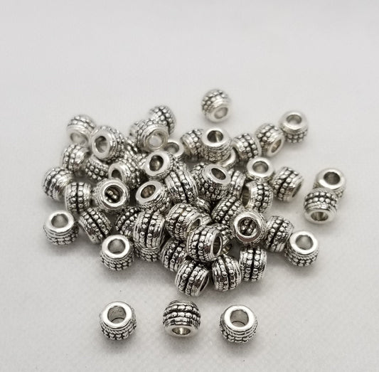 10 pieces Silver Barrel Large Hole Beads, Alloy, Lead, Cadmium, Nickel Free, 9.5x7mm, Hole 4mm, see description for discounts