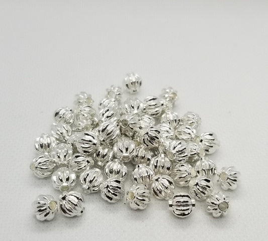 10 pieces Bright Silver Corrugated Spacer Bead, Tibetan Style Alloy, Lead, Cadmium Free, Round, 8x8mm, Large hole 2mm