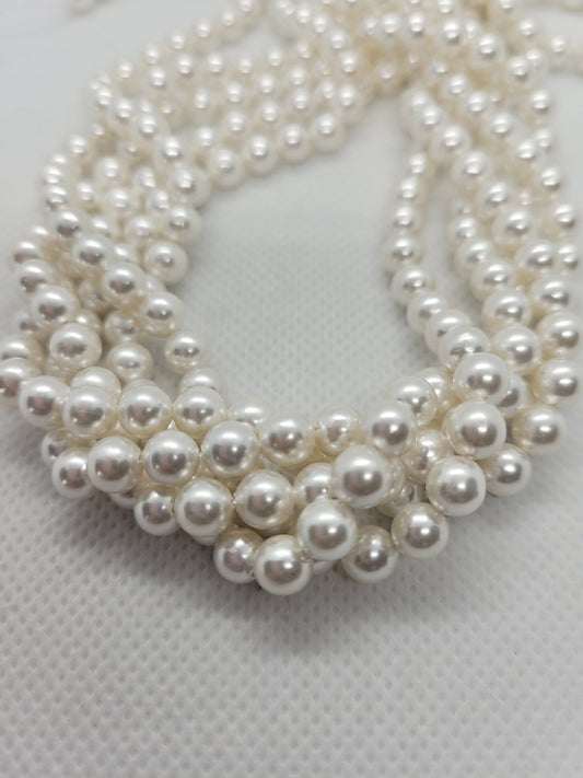 1 strand Shell Pearls, 6mm Round, White, Hole 1mm, about 63pcs per strand, Full Strand 15 inch