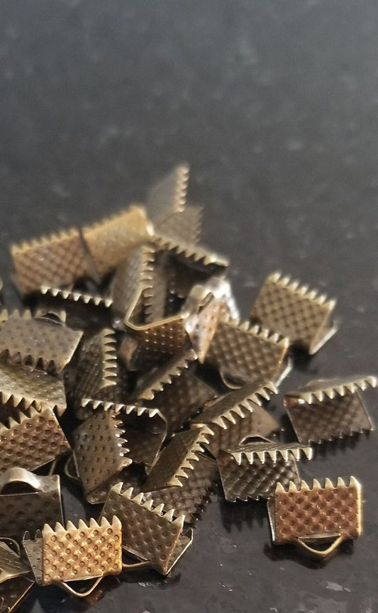 20 pieces Folding Ribbon Crimp Ends, Antique Bronze, about 8mm wide, 6mm long,5mm thick, hole: 2mm