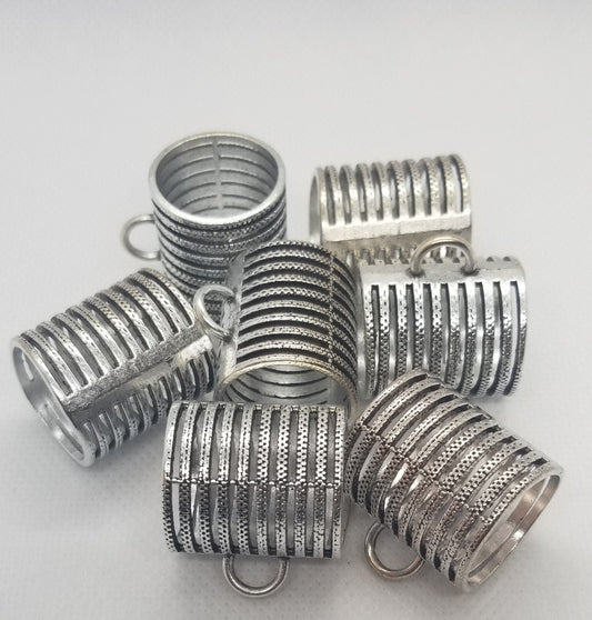 5 pcs Large Scarf Bail, Brass Alloy, Antique Silver, 28x26x22mm, Inner diam 20mm, Hole 3.5x5mm, Slightly tarnished, CLEARANCE