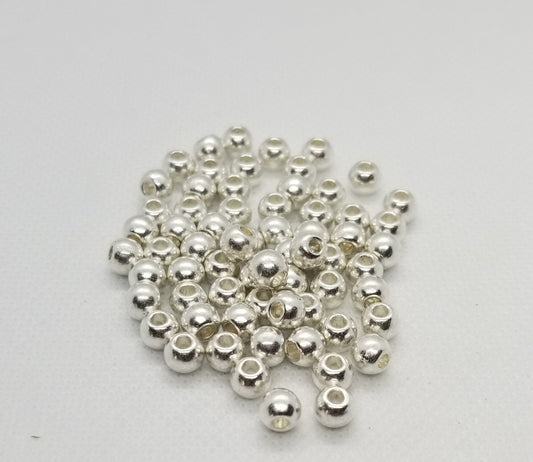 10 pieces Bright Silver Round Spacer Beads, Tibetan Style Alloy, Silver Color Plated, Lead, Cadmium, Nickel Free, 6x5mm, Large Hole 2.5mm