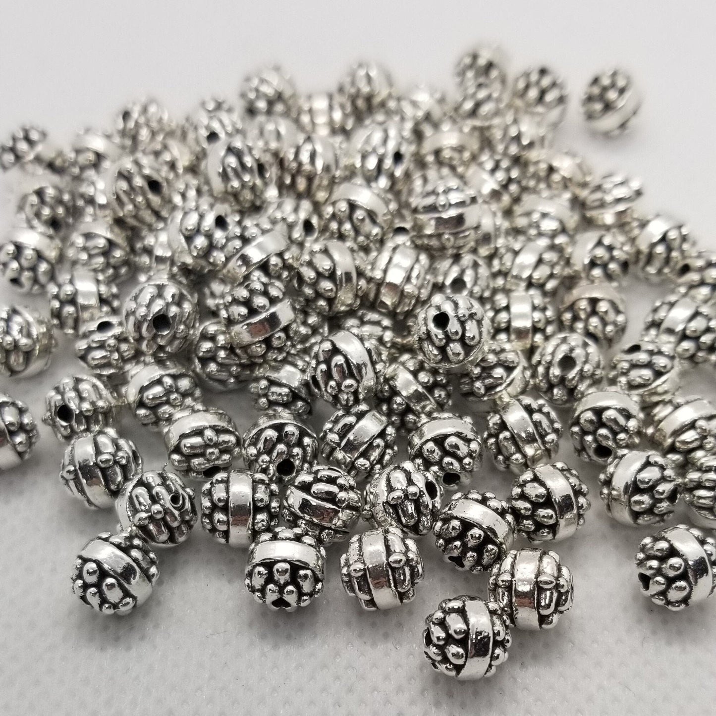 5 pcs Round Silver Spacer Bead, Tibetan Style, Lead Free, Cadmium Free, Antique Silver, 7x7mm, Hole 1.5mm
