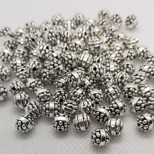 5 pcs Round Silver Spacer Bead, Tibetan Style, Lead Free, Cadmium Free, Antique Silver, 7x7mm, Hole 1.5mm
