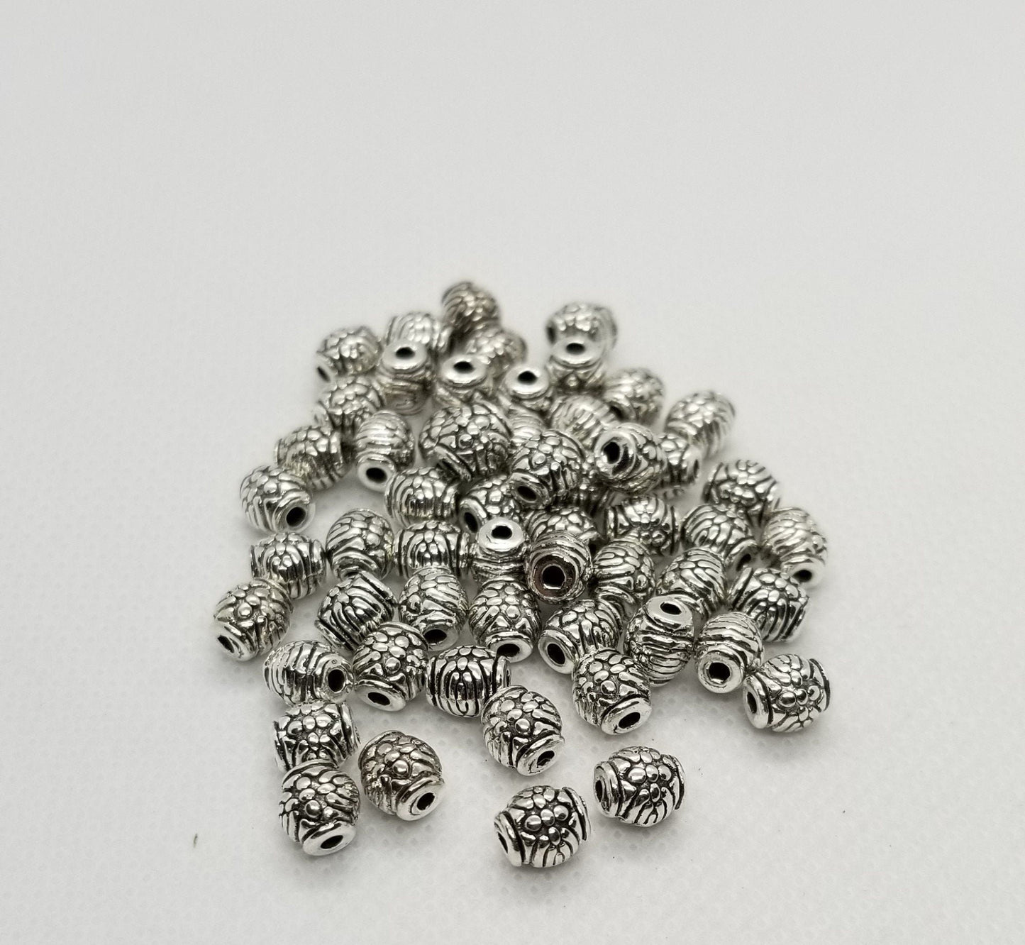 10 pcs Silver Drum Spacer Bead, Tibetan Style Alloy, Turtle Shell pattern, Barrel shape, Antique Silver, Lead, Cadmium Free, 6x6mm hole 2mm