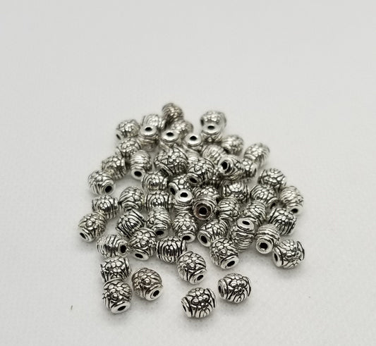 10 pcs Silver Drum Spacer Bead, Tibetan Style Alloy, Turtle Shell pattern, Barrel shape, Antique Silver, Lead, Cadmium Free, 6x6mm hole 2mm