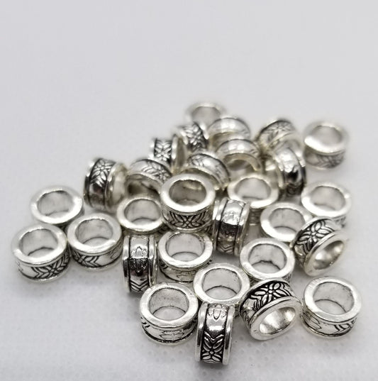 10 pcs Silver Column Spacer Beads, Tibetan Style, Lead, Cadmium Free, Antique Silver, 8mm x 4mm, Large hole 5mm