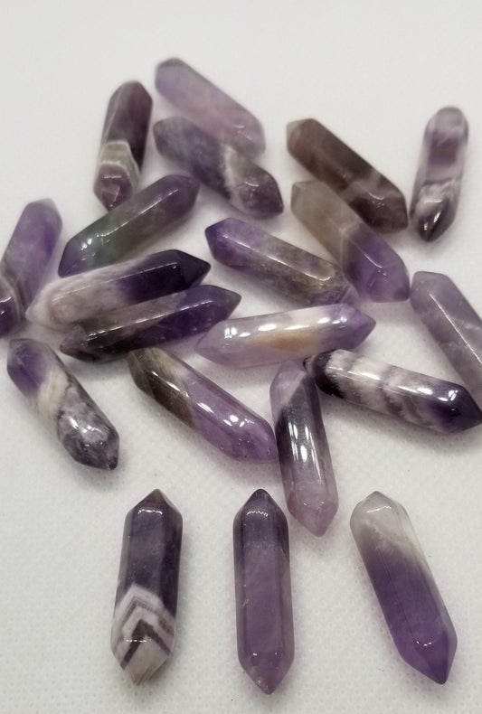 2 pieces Natural Amethyst Double Terminated Point Crystals, Polished, No Hole/Undrilled, Bullet, approx 30x8mm, approx 1.25" long
