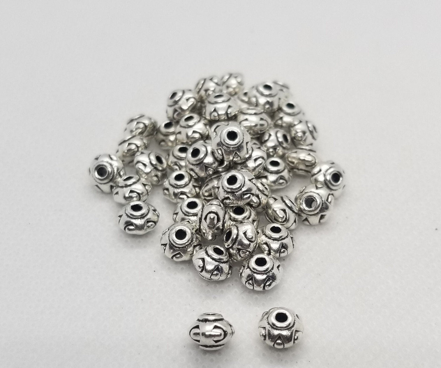 10 pieces Silver Bicone Spacer Bead, Tibetan Style, Cadmium and Lead Free, Donut, Antique Silver, 7x5mm, Hole 2mm