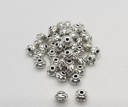 10 pieces Silver Bicone Spacer Bead, Tibetan Style, Cadmium and Lead Free, Donut, Antique Silver, 7x5mm, Hole 2mm