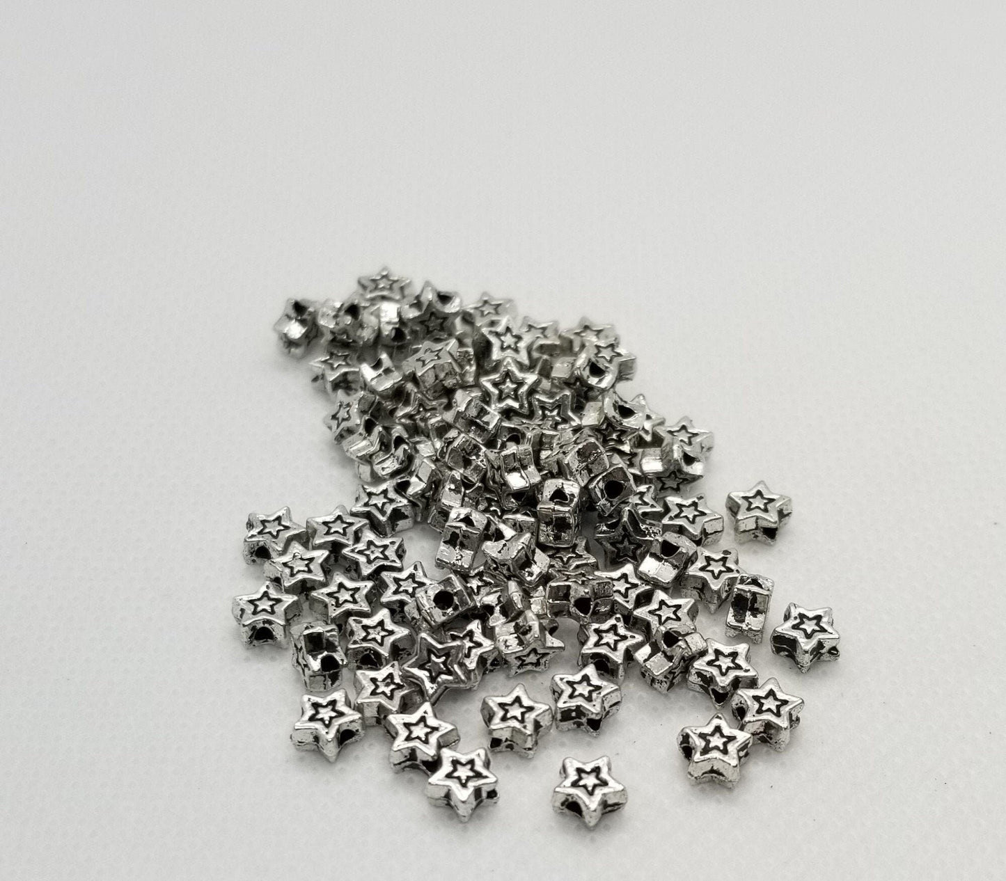 10 pieces Silver Star Spacer Beads, Tibetan Style Alloy, Star shape, Cadmium, Nickel, Lead Free, Antique Silver, 6x3mm thick, Hole 1mm
