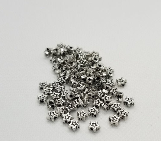 10 pieces Silver Star Spacer Beads, Tibetan Style Alloy, Star shape, Cadmium, Nickel, Lead Free, Antique Silver, 6x3mm thick, Hole 1mm