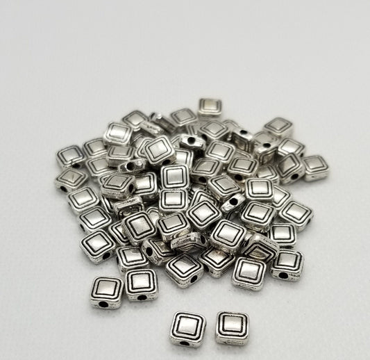 10 pieces Square Silver Spacer Bead, Tibetan Style, Lead, Cadmium, Nickel Free, Antique Silver Color, 6x6x3mm, hole 1.5mm