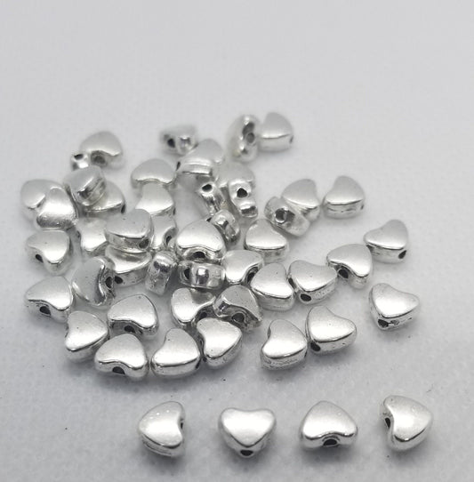 10 pieces Silver Heart Beads, Alloy Beads, Lead Free, Nickel Free, Heart, Antique Silver, 6x5x3mm, Hole 1mm