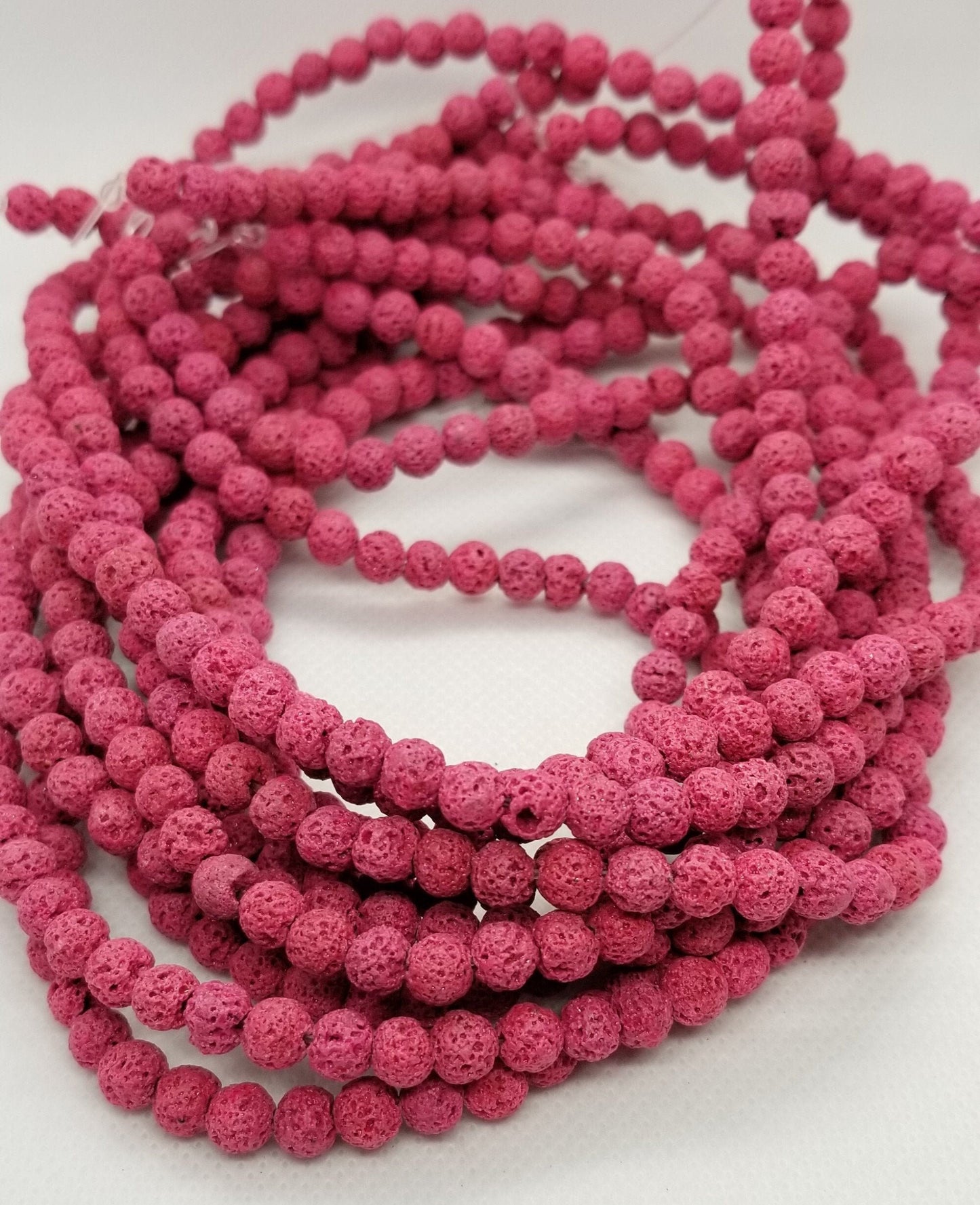 1 strand Natural Lava Stone, Bright Pink, 6mm, Hole 1mm, Unwaxed, Dyed, Full Strand, about 60pcs/strand, CLEARANCE