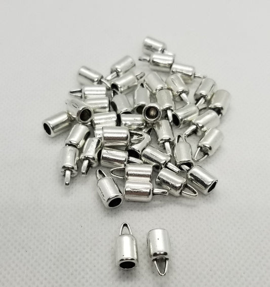 20 pieces Silver Tassel Caps, Cord Ends, End Caps, Antique Silver, Column shape, 14x6.5mm,hole 4mm; Inner diameter 4~5mm