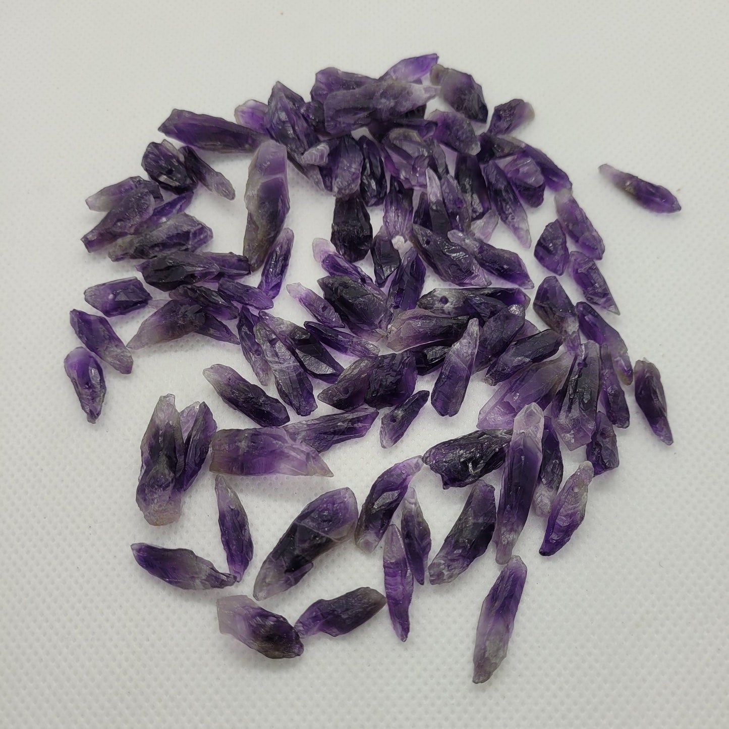10 pieces Rough Raw Natural Amethyst Points, Small, Loose, Top Drilled, Not Strung, 17~37x5~12x5~7mm, Hole:0.8mm