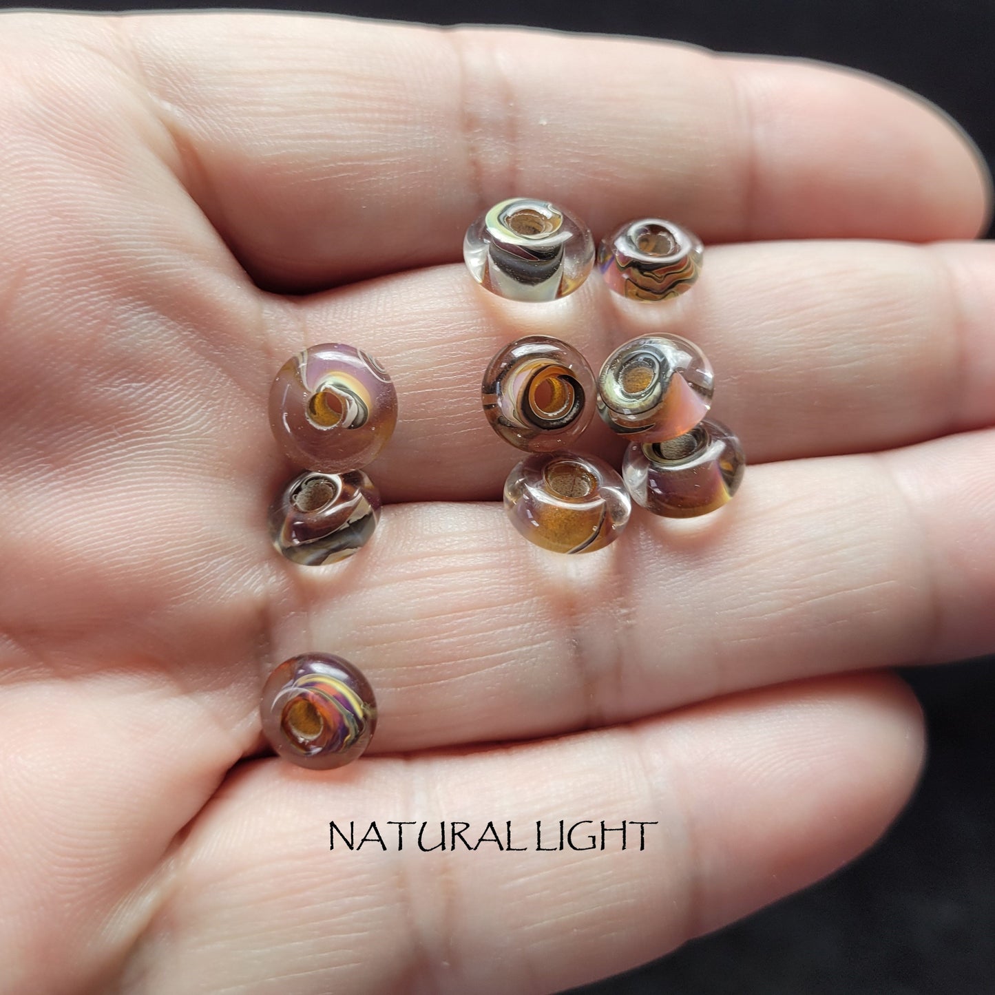 5 pcs Unique Lampwork Glass Beads, Handmade Mystic Gold, Size approx. Diam 8.25-9.25mm, Width 5mm, Large Hole 2-2.5mm, Durable