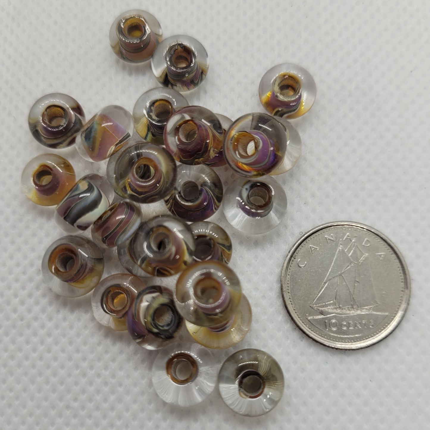 5 pcs Unique Lampwork Glass Beads, Handmade Mystic Gold, Size approx. Diam 8.25-9.25mm, Width 5mm, Large Hole 2-2.5mm, Durable