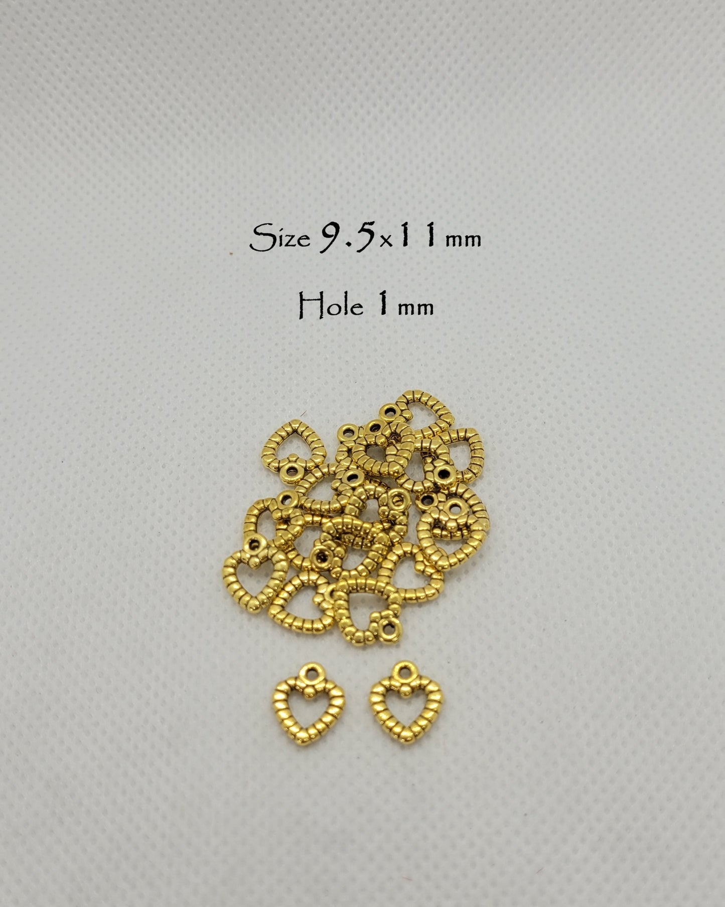 10 pieces Antique Golden Vintage-inspired Heart Charms, Lead Cadmium Free, 9.5x11mm, 1mm Hole, Optional Golden Jump Rings available
