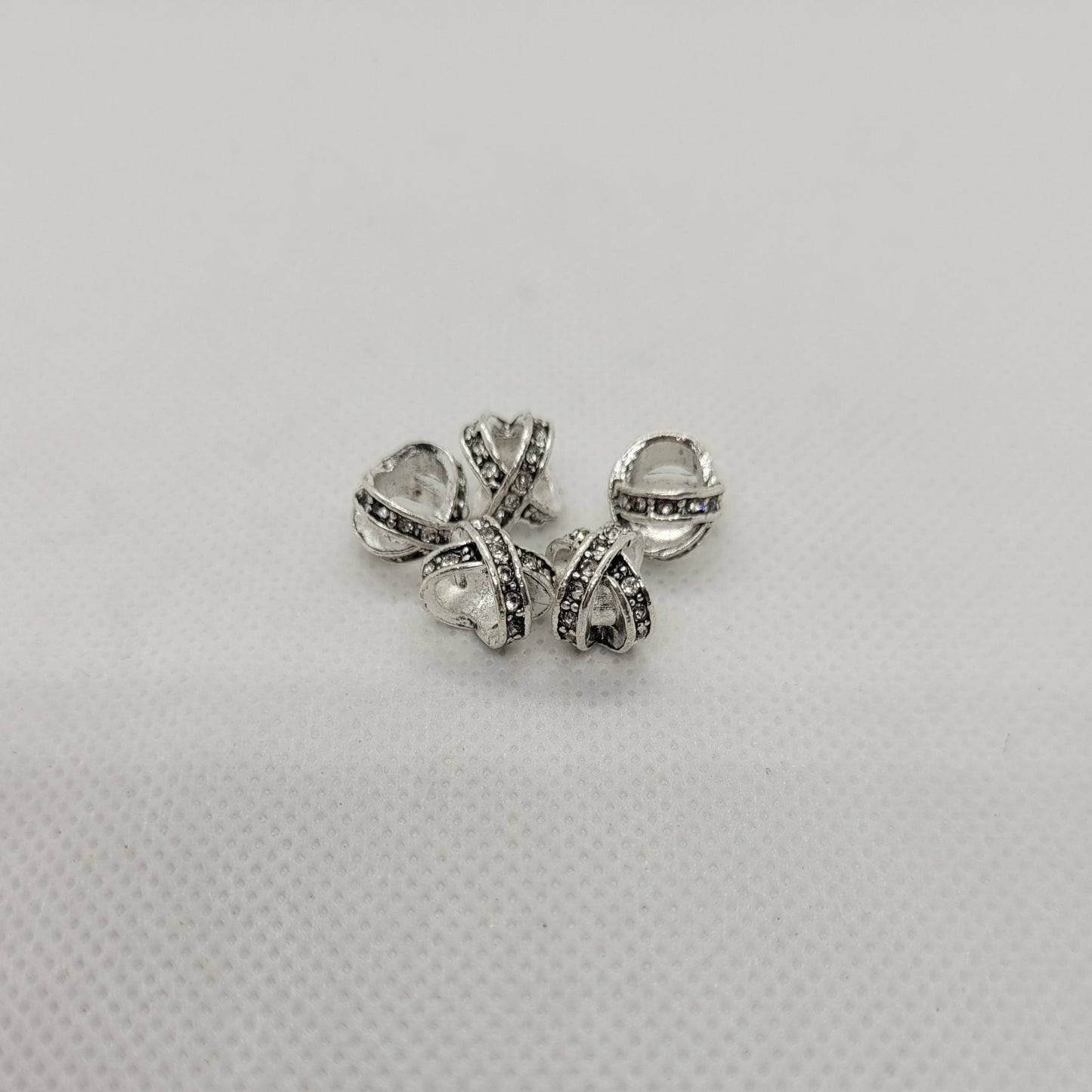 5 pieces Unique Silver and Rhinestone Spacer Beads, 12x9x9mm, Very Large Hole 6mm, Great for Hair Jewelry or Focals!