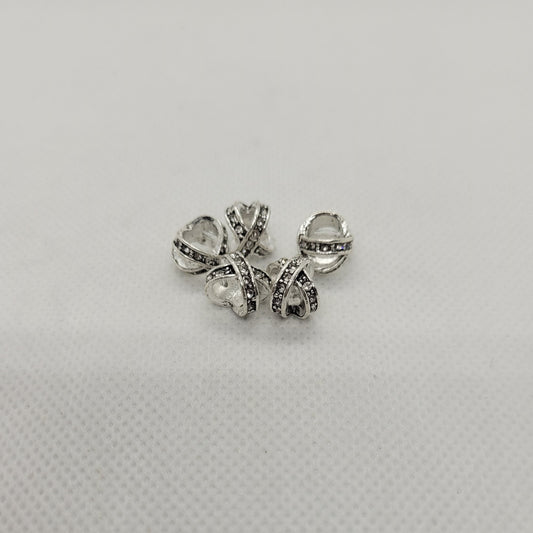 5 pieces Unique Silver and Rhinestone Spacer Beads, 12x9x9mm, Very Large Hole 6mm, Great for Hair Jewelry or Focals!