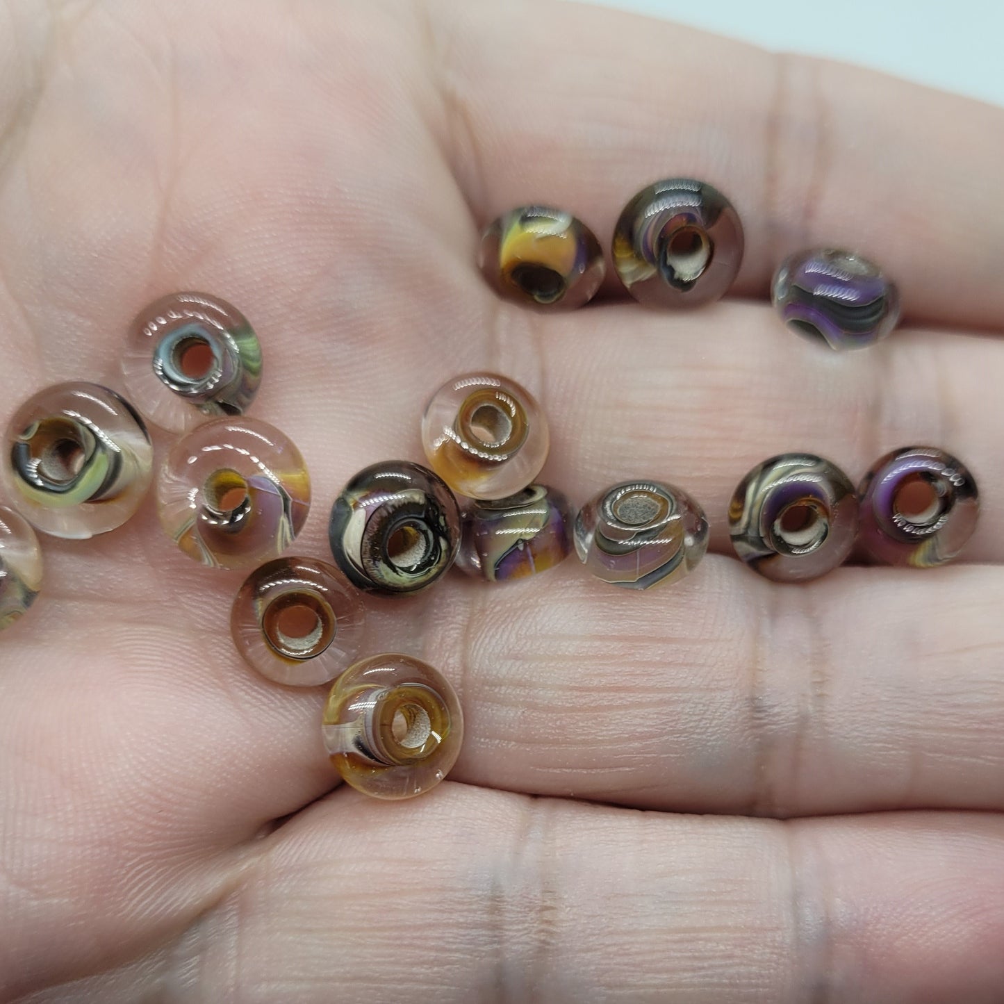 5 pcs Unique Lampwork Glass Beads, Handmade Mystic Gold, Size approx. Diam 8.25-9.25mm, Width 5mm, Large Hole 2-2.5mm, Durable