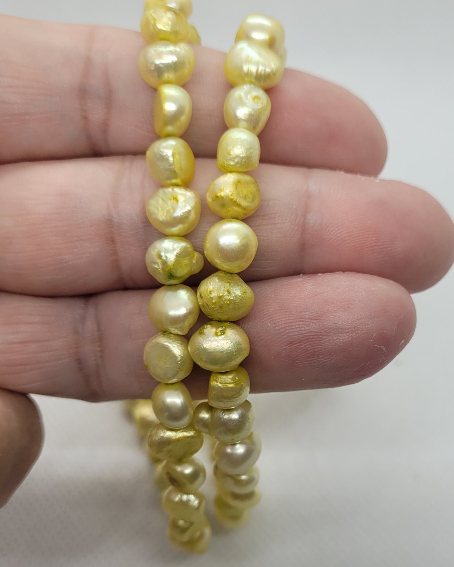 1 strand Natural Freshwater Pearls, Cultured, Light Yellow, Dyed, Potato, 7~8mm, Hole: 0.8mm, about 60pcs per strand, Full strand 16"