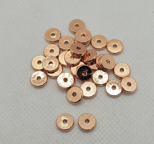 10 pieces Rose Gold Heishi Disc, Brass Alloy Spacer Beads, Rose Gold, 8x1.5mm, Hole 2mm