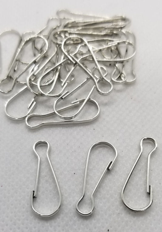10 pieces Silver Snap Hooks, Lanyard Clips, ID Tag Hooks, CIasp Findings, Snap Clips, Nickel Free, Platinum, 23.5x8x1.5mm