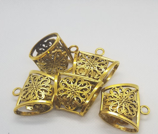 5 pcs Large Scarf Bail, Tube, Cadmium Free, Lead Free, Antique Golden, 39x37x17mm, inner diameter: 39x25mm, Hole 5mm, CLEARANCE