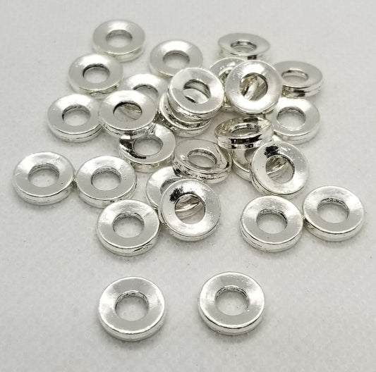 10 pieces Bright Silver Spacer Rings, Closed Linking Rings, Concave Rings, Cadmium, Lead Free, Large Hole Beads, 10x2mm, Hole 4.5mm
