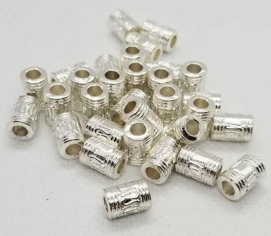 10 pieces Bright Silver Column Spacer Bead, Tibetan Style Alloy, Lead, Cadmium, Nickel Free, 10x7mm, Large Hole 4mm, hair beard dread bead