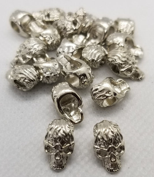 5 pieces Silver Skull Bead, Large Hole Bead, Lead, Nickel Free, Detailed, 14x8.5x8mm, Hole 4.5mm