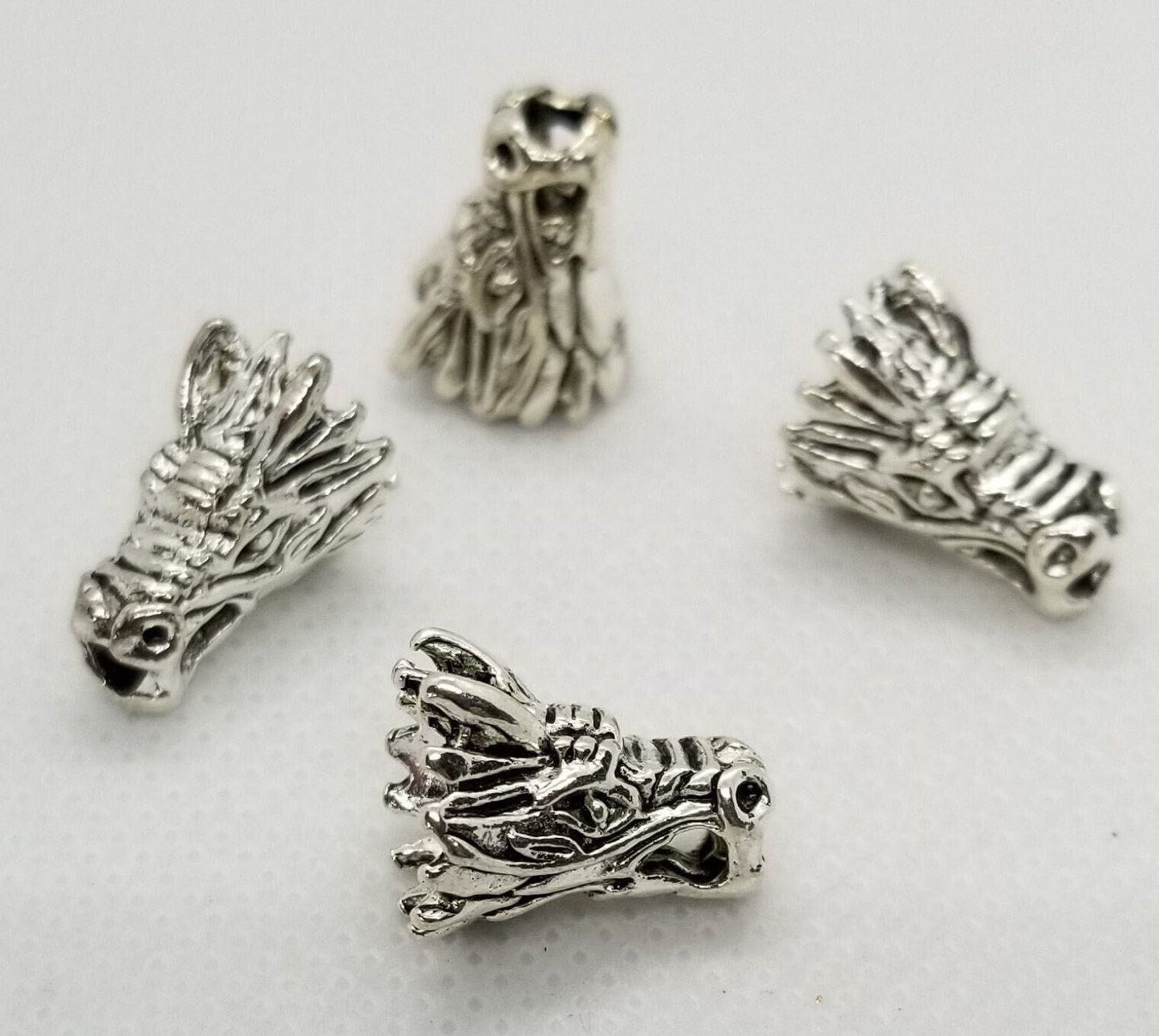 4 pieces Dragon Head Bead, Tibetan Style Alloy, Bead Cap, Antique Silver, 15x10x11mm, Large Hole 3mm, Unique Dragon Bead