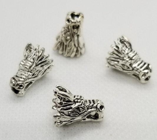 4 pieces Dragon Head Bead, Tibetan Style Alloy, Bead Cap, Antique Silver, 15x10x11mm, Large Hole 3mm, Unique Dragon Bead