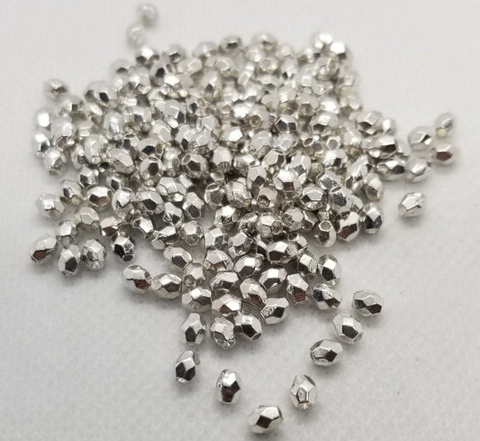 20 pieces Silver Faceted Oval Spacer Beads, Tibetan Style Alloy, Silver Color Plated, Lead, Cadmium, Nickel Free, 3.5x3.5mm, Hole 1mm