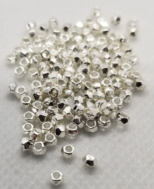 20 pieces Silver Faceted Spacer Beads, Silver Hex Nuts, Tibetan Style Alloy, Silver Color Plated, Lead, Cadmium Free, 3x2mm, Hole 1mm
