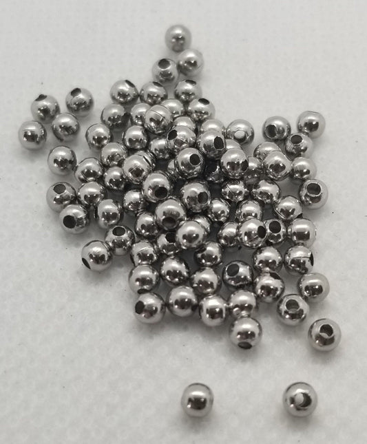 20 pieces Stainless Steel Round Spacer Beads, 304 Stainless Steel, Silver, 3mm, Hole 1mm