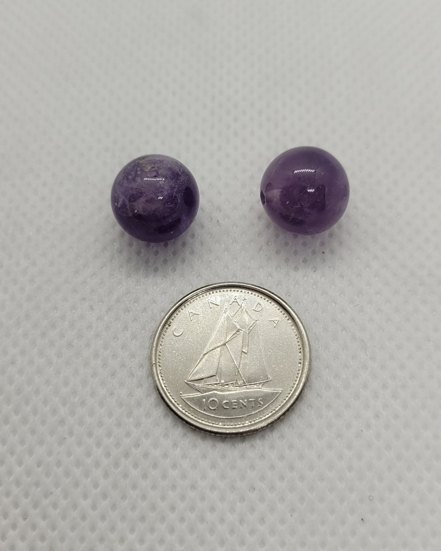 2 pcs Natural Amethyst 10mm Round, Polished, Half Drilled, Hole 1mm, Perfect for Pendants or Earrings