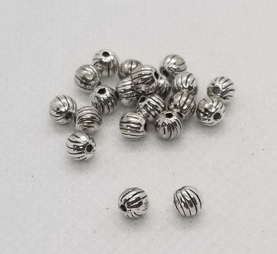 20 pieces Silver Round Corrugated Spacer Beads, Tibetan Style Alloy, Antique Silver, 5mm, Hole 1mm