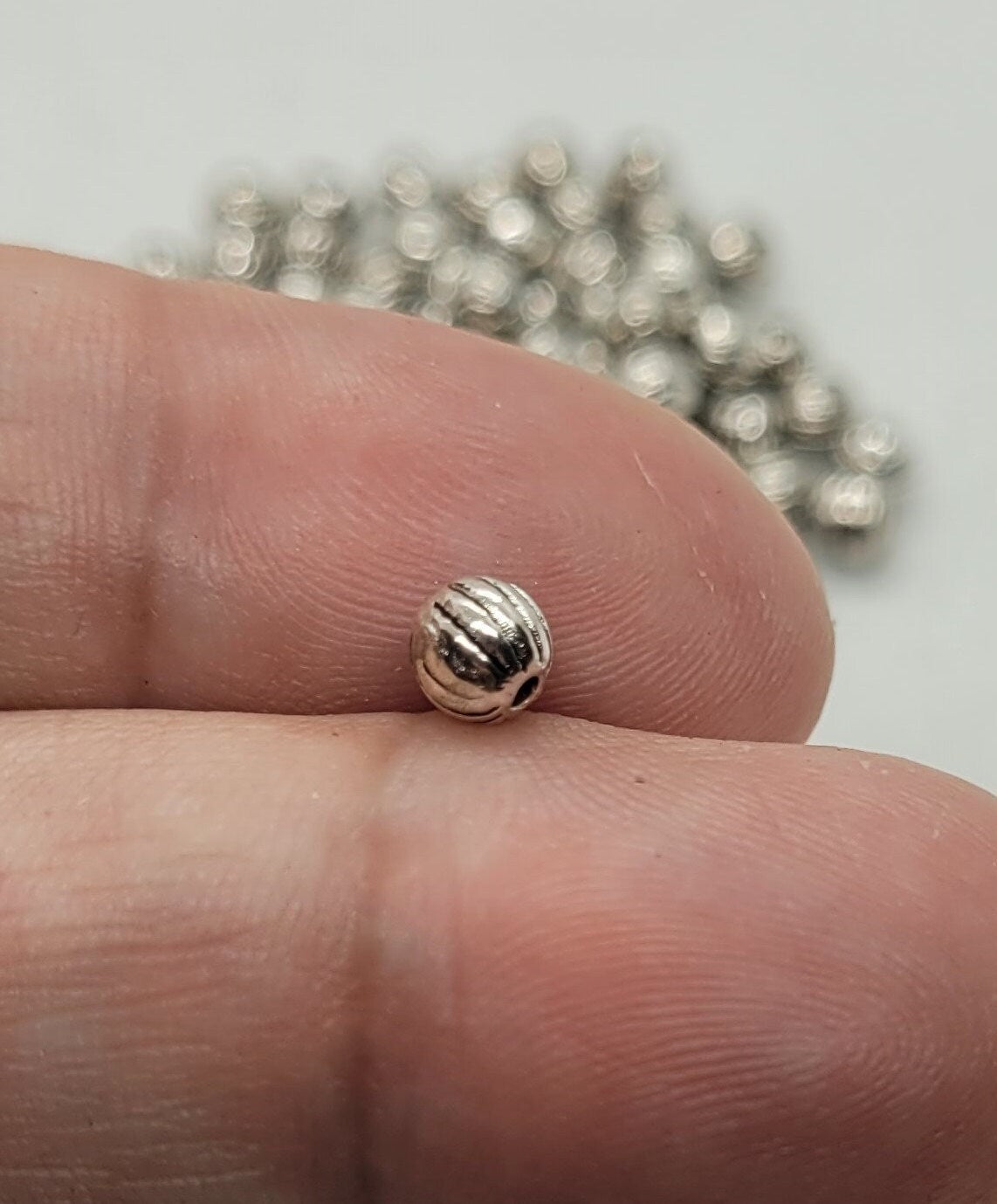 20 pieces Silver Round Corrugated Spacer Beads, Tibetan Style Alloy, Antique Silver, 5mm, Hole 1mm